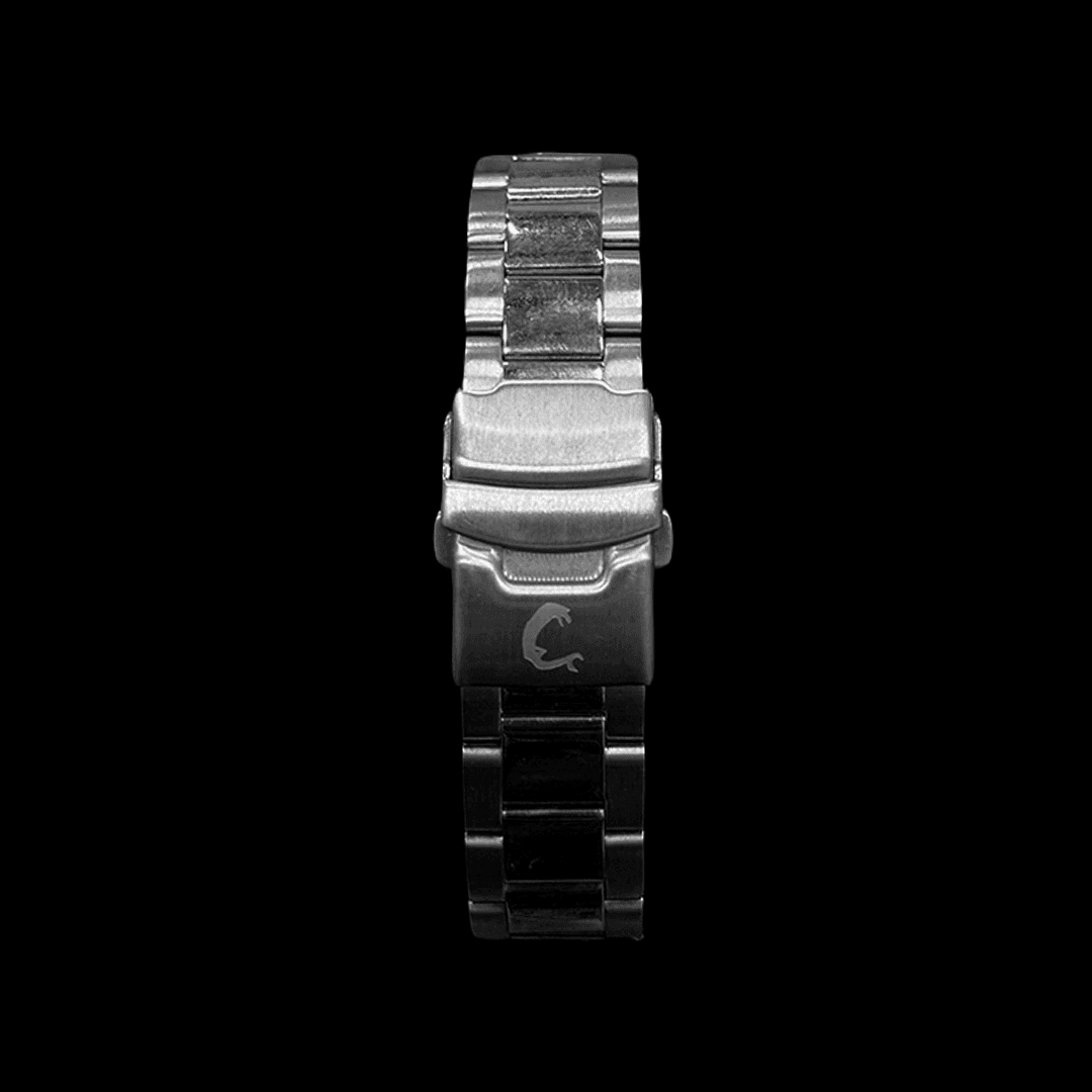 Crystal Spire watch clasp in stainless steel with engraved logo, part of the durable and stylish spiked quartz timepiece collection.