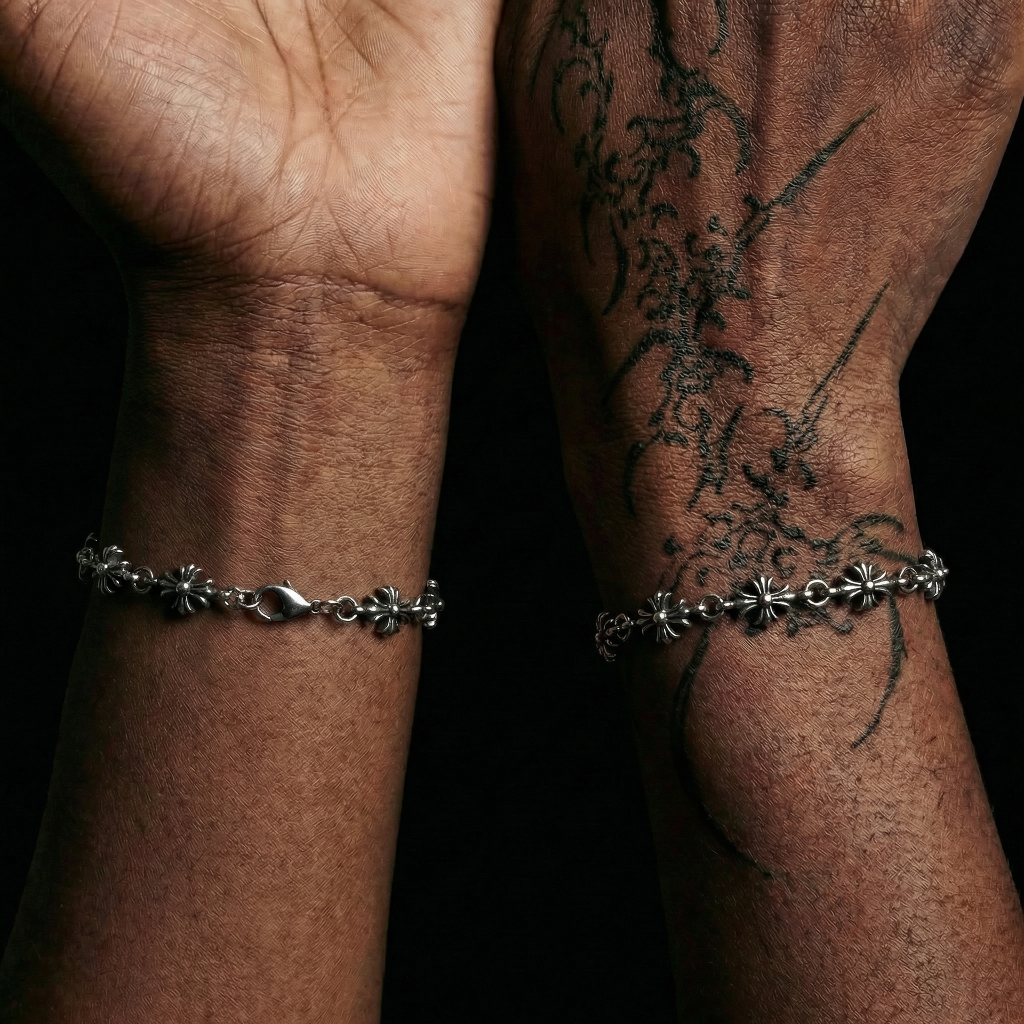 Floral Cross Chrome Bracelet